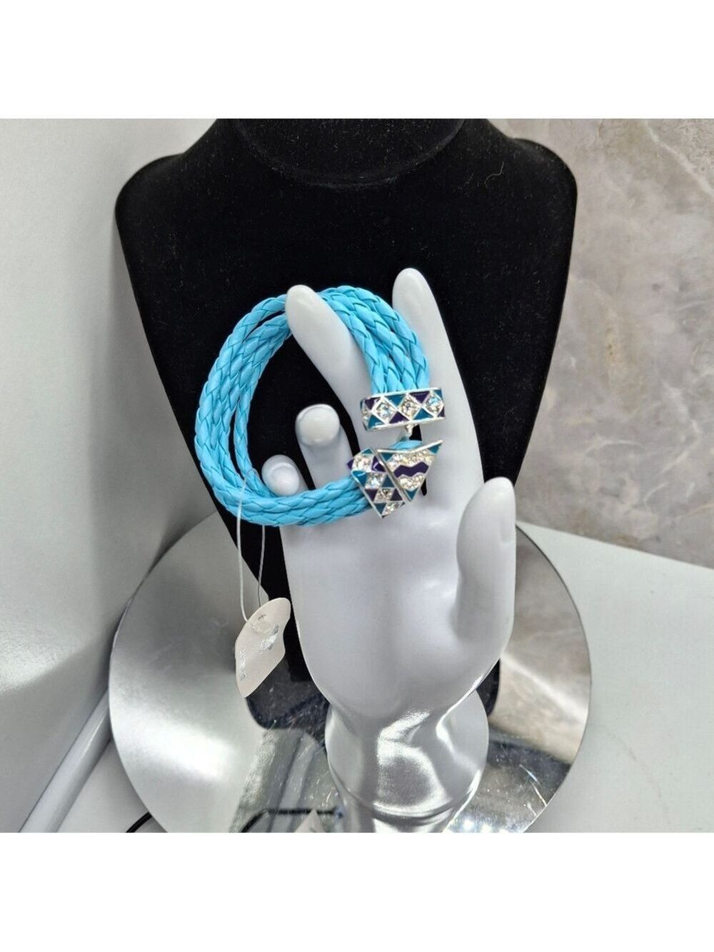 Turquoise Color Braided Bracelet with Silver Accents